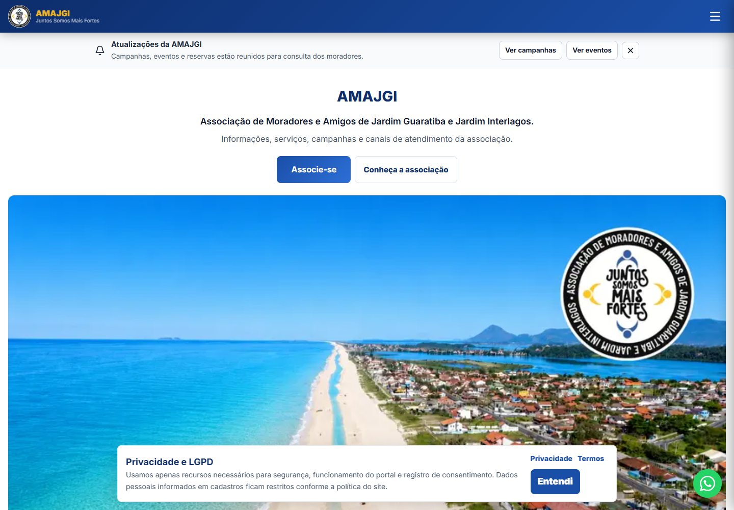 Página inicial do site AMAJGI